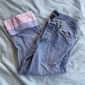 Straight Leg Jeans with Floral/Gingham Cuff